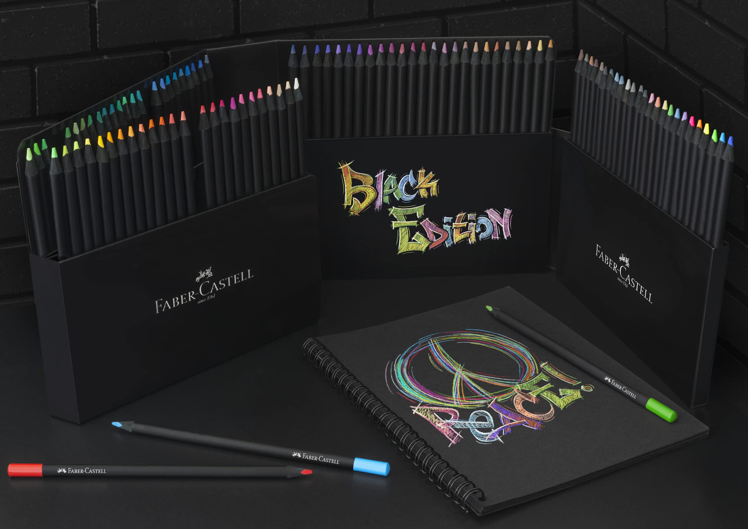 Faber-Castell 116450 - Buntstifte Blackwood, Black Edition, 50er Etui, leuchtende Farben mit weichem Abstrich, schwarzes Holz (100 Stück (1er Pack), Malset II)