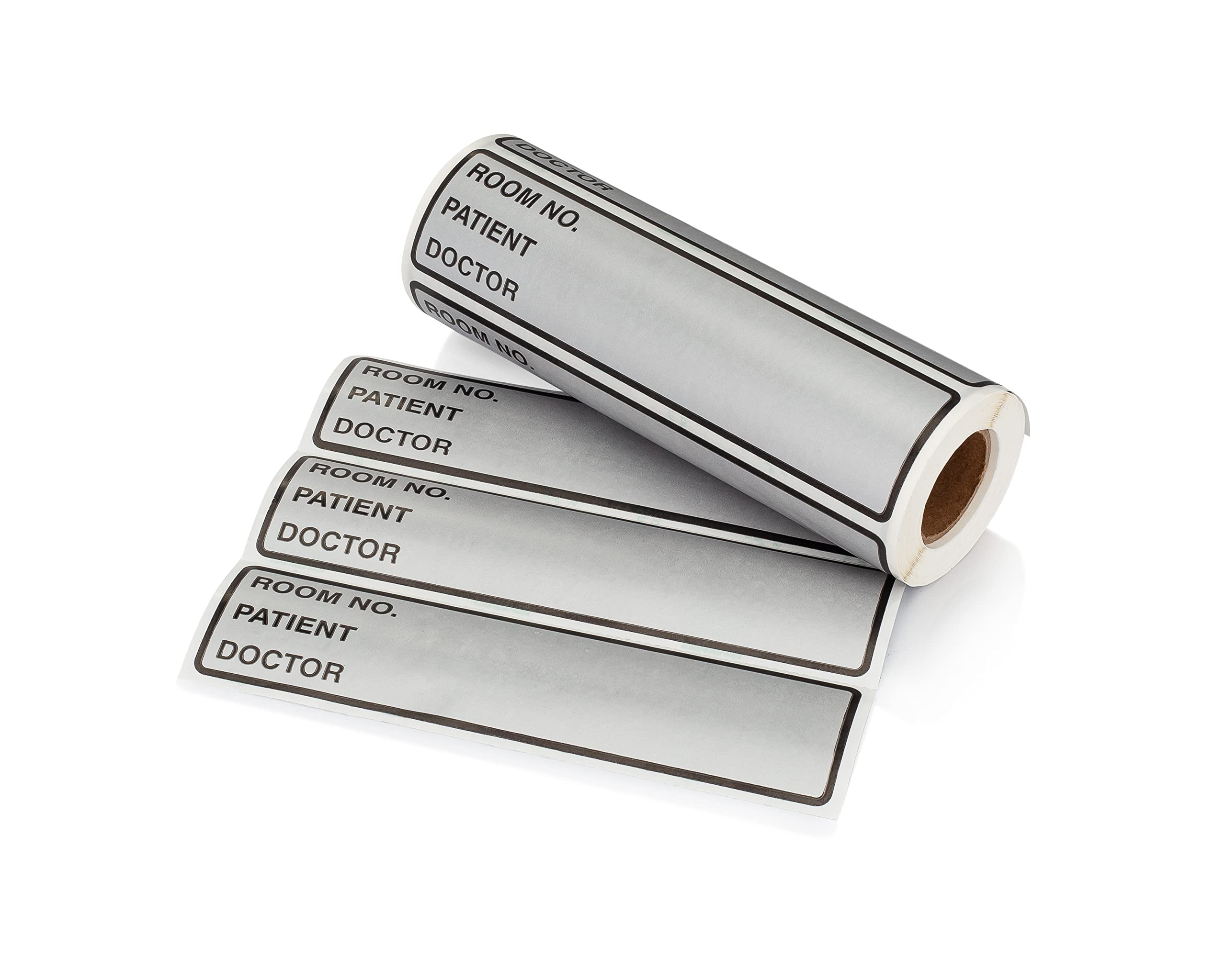 Carstens Patient I.D. Adhesive Medical Chart Labels for 1.5” – 4” Ring Binder Spines – Pre-Printed Sticker Labels (Room No. / Patient/Doctor), 5 3/8” x 1 3/8”, Silver, Roll of 200