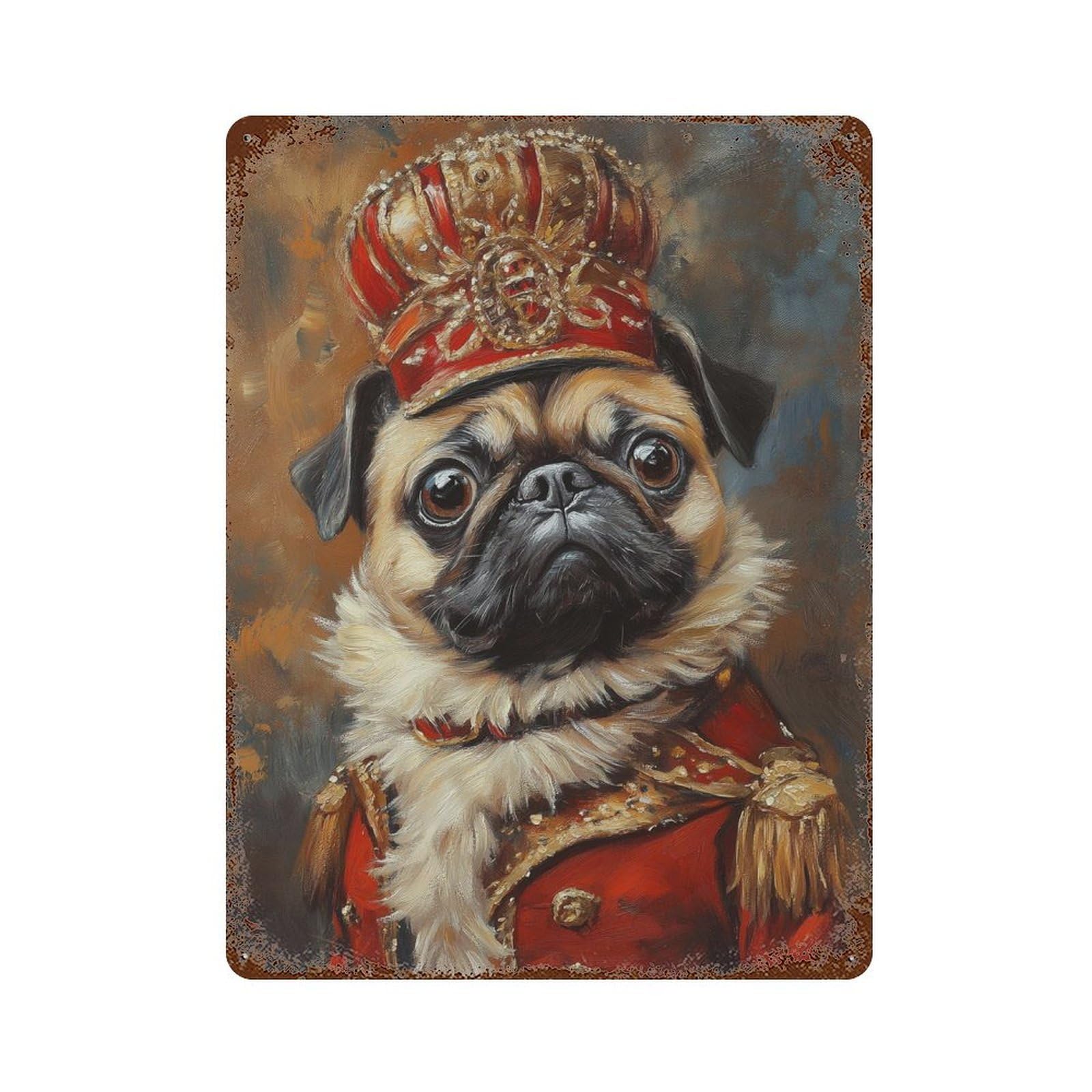 Royal Pug Portrait Art Print-1 Decorative Tin Sign 15.7"x11.8", Classic Wall Plaque for Garage, Pub Or Kitchen