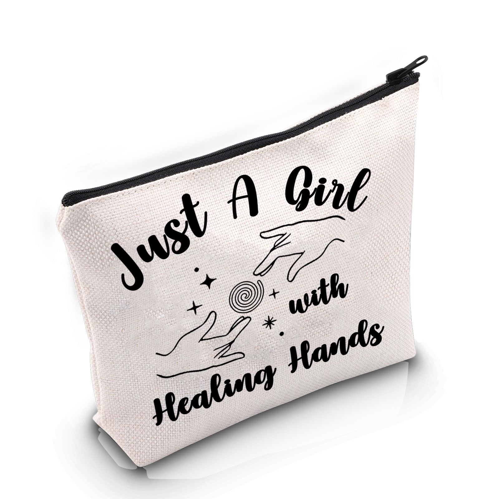PYOUL Massage Therapist Appreciation Gift Just A G-IRL with Healing Hands Makeup Bag Massage Therapy Cosmetic Bag Masseur Graduation Gift (Healing Hands Bag)