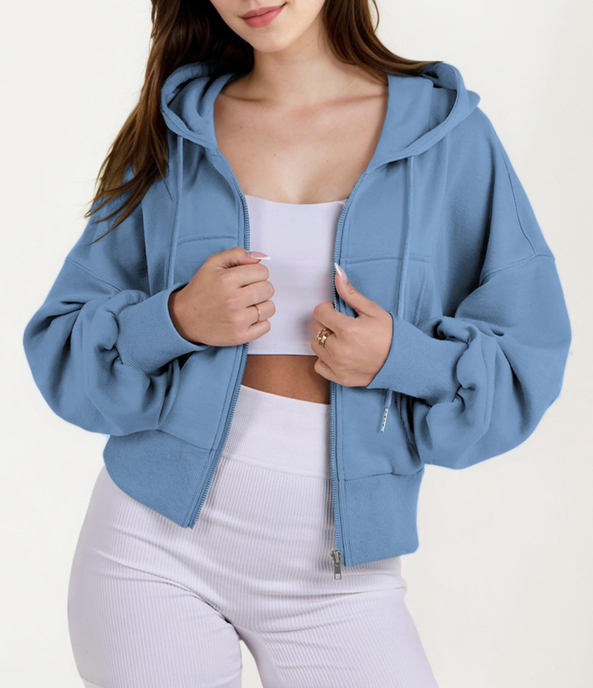 Jhsnjnr Sweat à capuche pour femme - Manches longues - Sweat à capuche - Fermeture éclair - Sport - Courte - Fermeture éclair