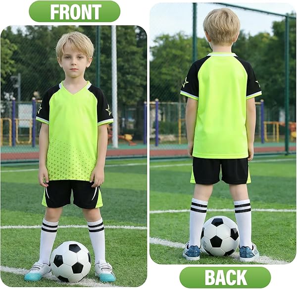 viiotu Completo Calcio Bambino, Maglia e Pantaloncini Corti Traspiranti, Abbigliamento Sportivo Asciugatura Rapida per Allenamento, Tennis, Corsa e Scuola - 3