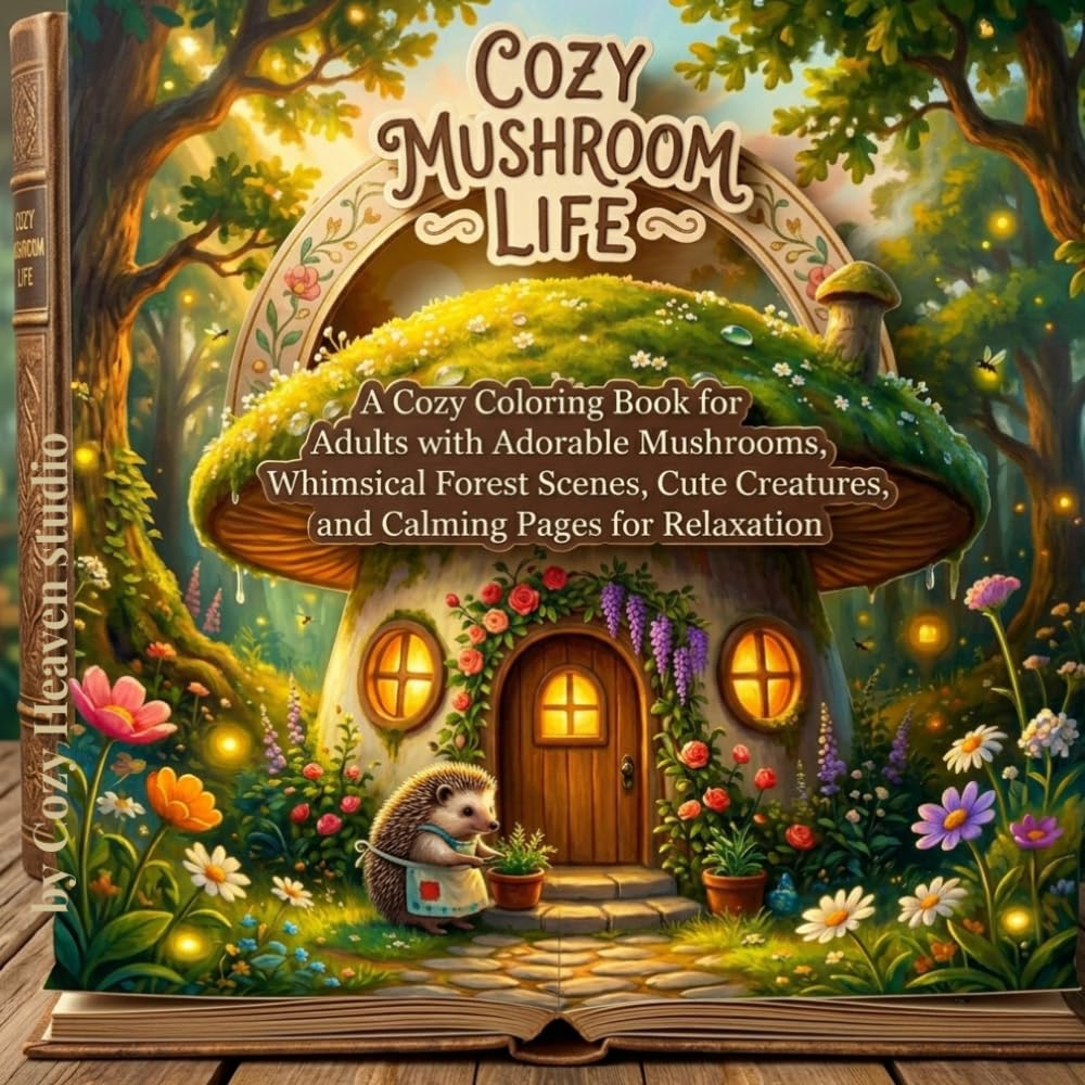 Cozy Mushroom Life: A Cozy Coloring Book for Adults with Adorable Mushrooms, Whimsical Forest Scenes, Cute Creatures, and Calming Pages for Relaxation