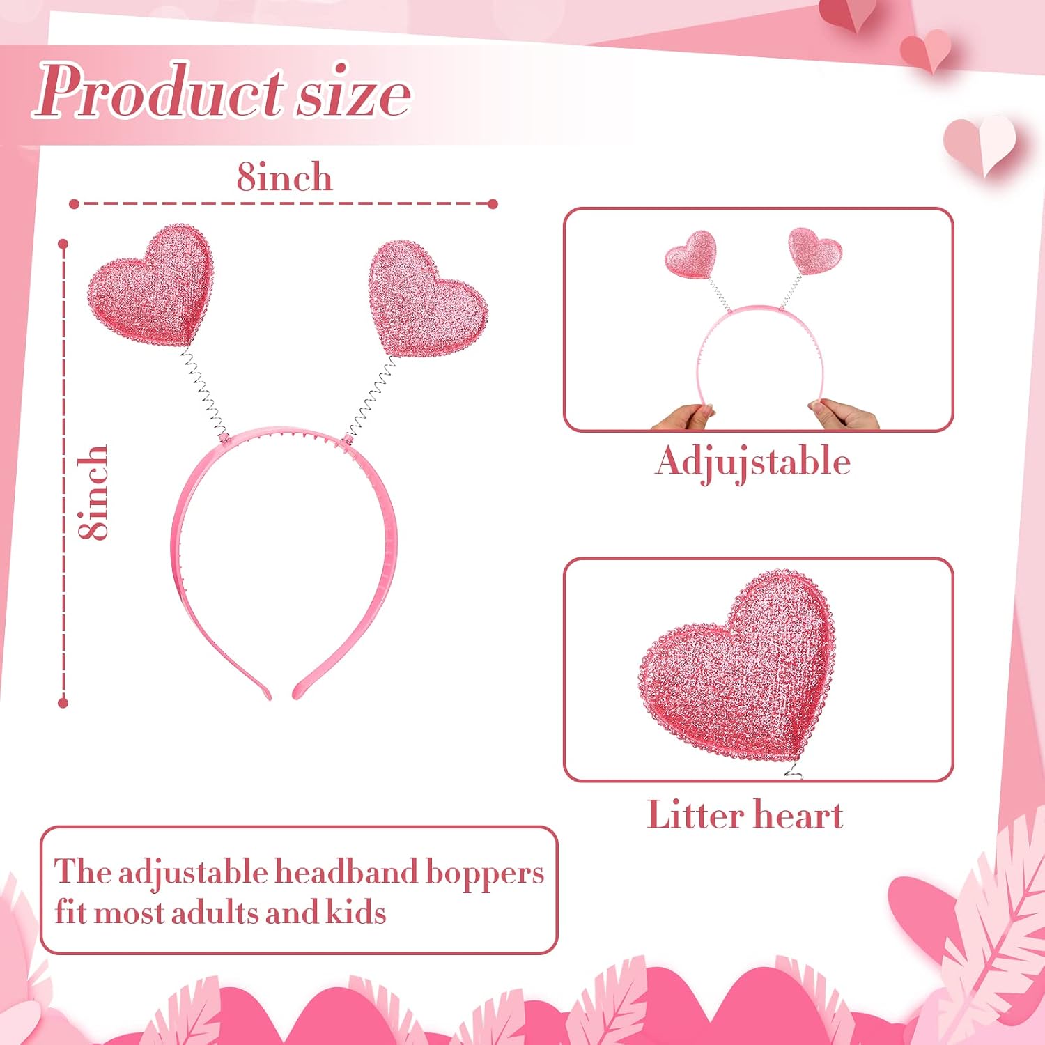 Macarrie 32 Pieces Valentine's Day Heart Headband and Heart Sunglasses Head Boppers Glitter Valentines Accessories for Women(Pink)
