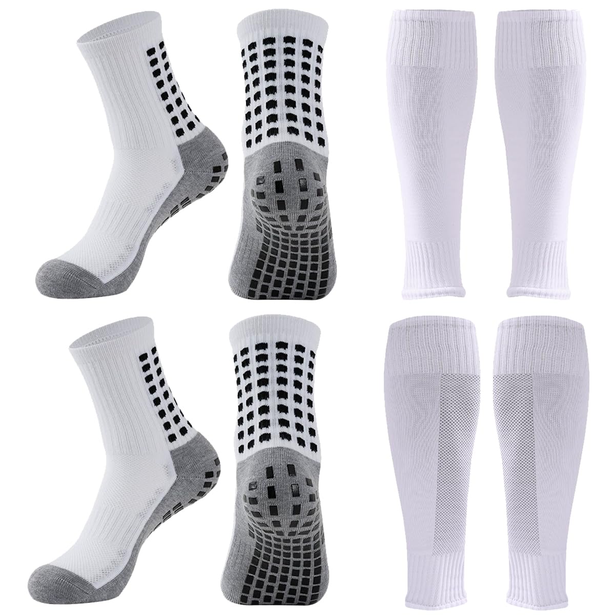 2 Set Anti-Slip Grip Soccer Socks with Shin Guard Sleeves, Sports Athletic Socks for Men Women