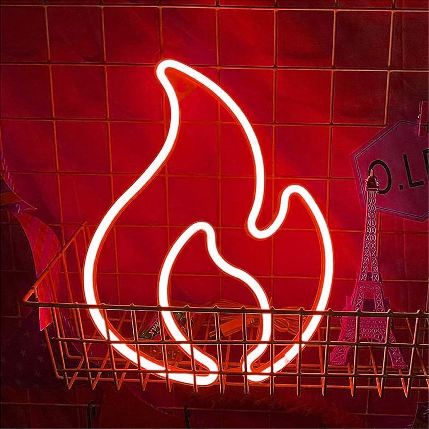 Flame Neon Sign, Wall Lamp Night Light Flame Led Light Sign for Hanging Flame Shaped Light for Bedroom Kids Room Bar Party Wall Decor Birthday, Blue