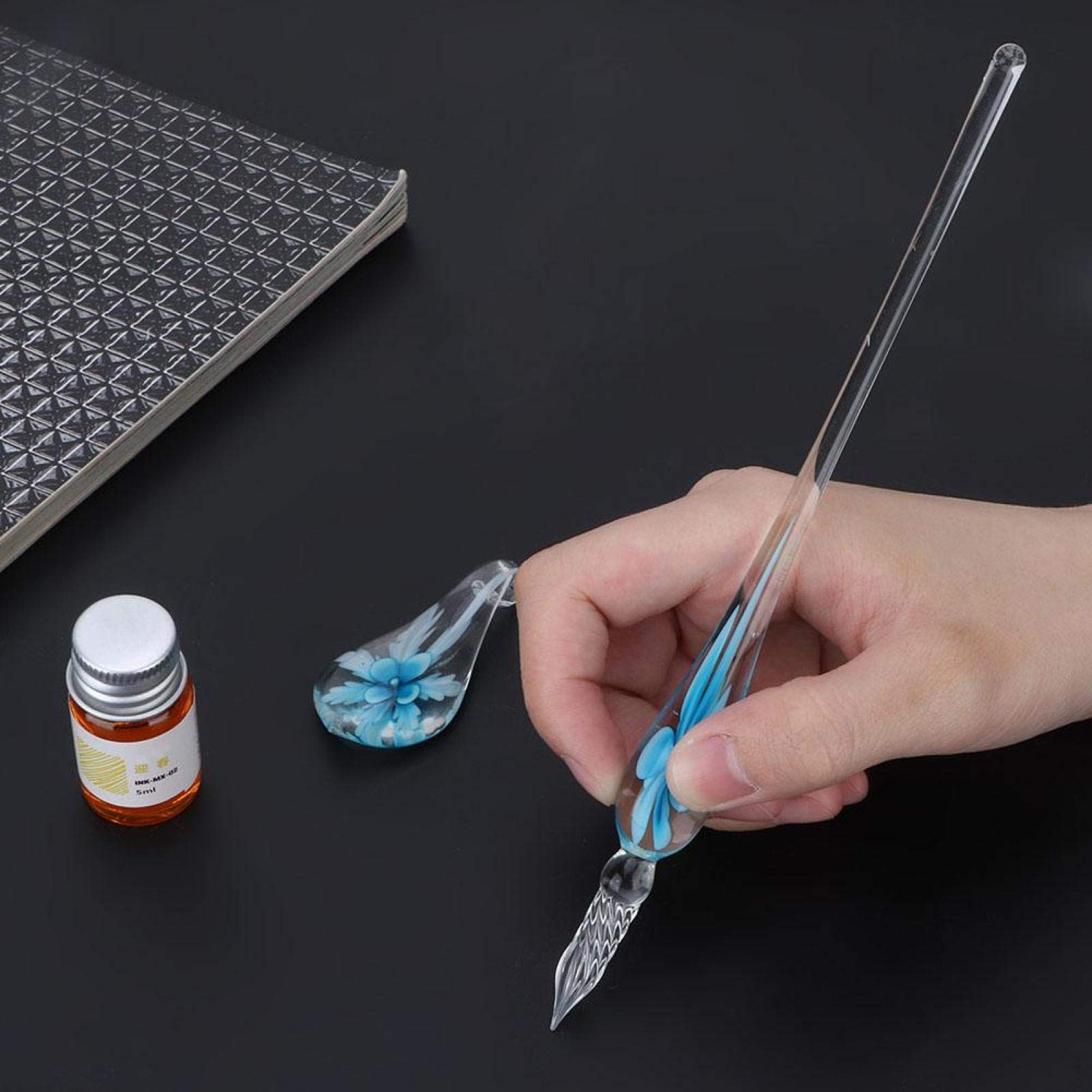 Glass Dip Pen With Ink - Elegant Flower Design, For Calligraphy, Signatures & Writing