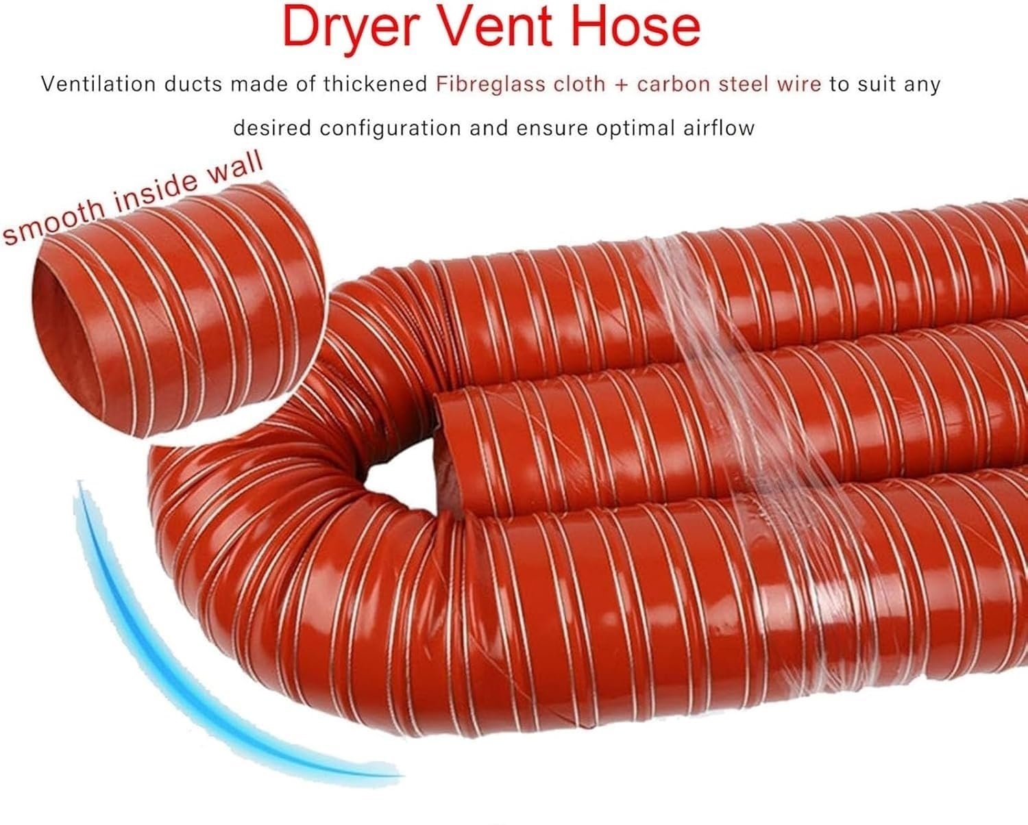 Tubo flessibile ad alta temperatura, 20-250 mm, tubo di ventilazione rosso per aspirazione, scarico, sfiato asciugatrice, HVAC, soluzioni per condotti dell'aria