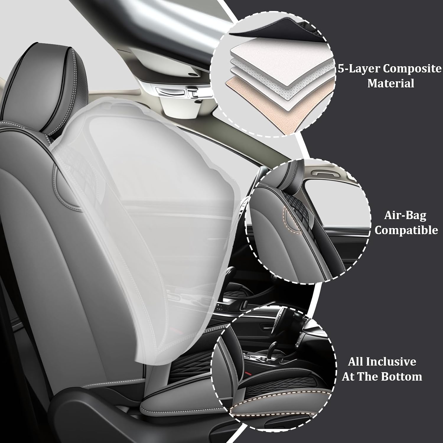 Car Seat Covers Front Seats for Toyota Tundra 2000-2026, Anti-Slip Full Coverage Car Seat Covers, Waterproof Nappa Leather Car Seat Cover Sets(2 Seats/Gray Black)