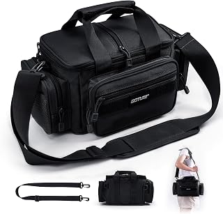 Goture Angeltasche, Umhängetasche, weich, 600D, wasserdicht, kleine taktische Aufbewahrungstasche für Süß- und Salzwasser, für den Außenbereich, Angelgeschenke für Männer, Schwarz , 37 x 22 x 18 cm