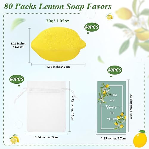 Miniatura 2 de Lounsweer Juego de 80 jabones de limón para boda, mini regalos de despedida de soltera, barra de jabón natural en forma de limón con tarjetas de My