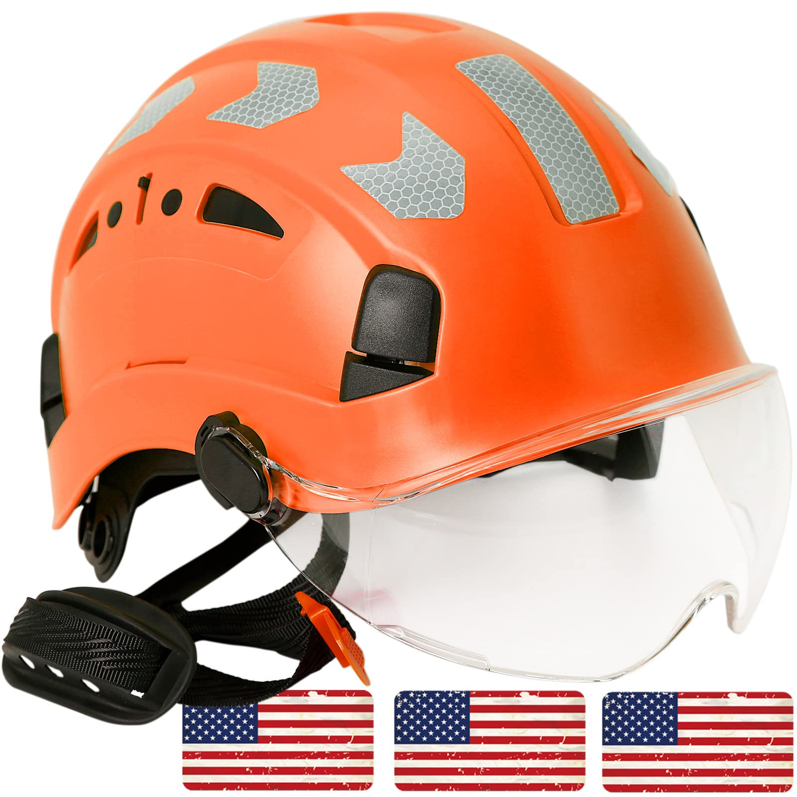 AolamegsConstruction Safety Hard Hat - ANSI Z89.1 Type Ι OSHA Approved Safety Helmets with Chin Straps Lightweight Reflective Vented ABS Hard Hats For Men Women Industrial Workwear 6-point Suspension