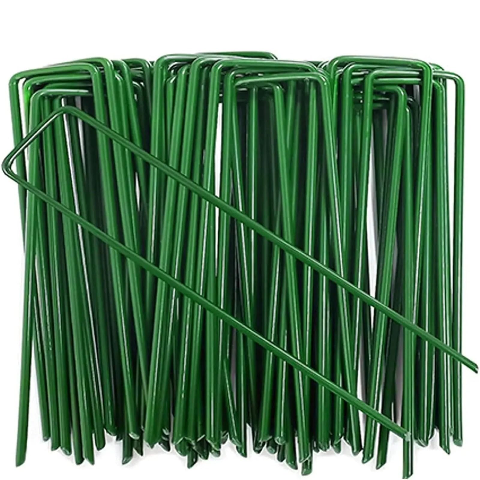 Picchetti Telo Pacciamatura 10/200 pezzi di graffette da giardino a forma di U, picchetti da giardino, graffette resistenti for tende da giardino, picchetti di fissaggio for erbacce(4cmx15cm Green,100