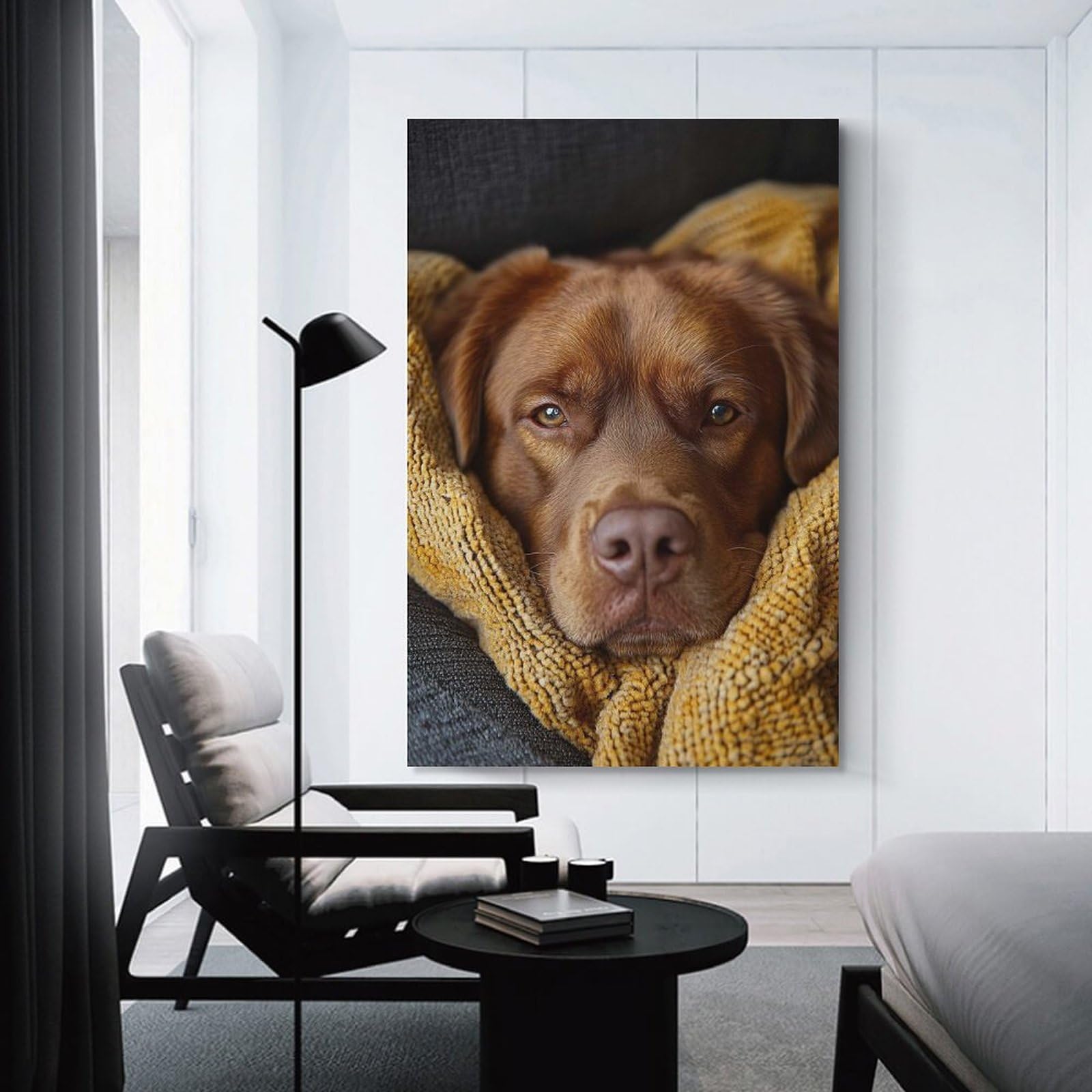 Junmoney Cozy Brown Labrador Retriever Portrait Wall Picture Print, 12x18inch(30x45cm), for Flats, Guest Rooms Or Compact Rooms, Decorative Canvas Decor for Home Updates
