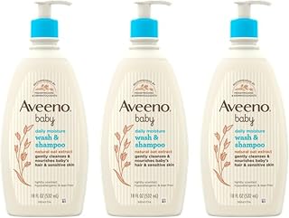 Aveeno Baby Gentle Wash & Shampoo with Natural Oat Extract, Tear-Free Paraben-Free Formula, 18oz 3-Pack for Sensitive Skin