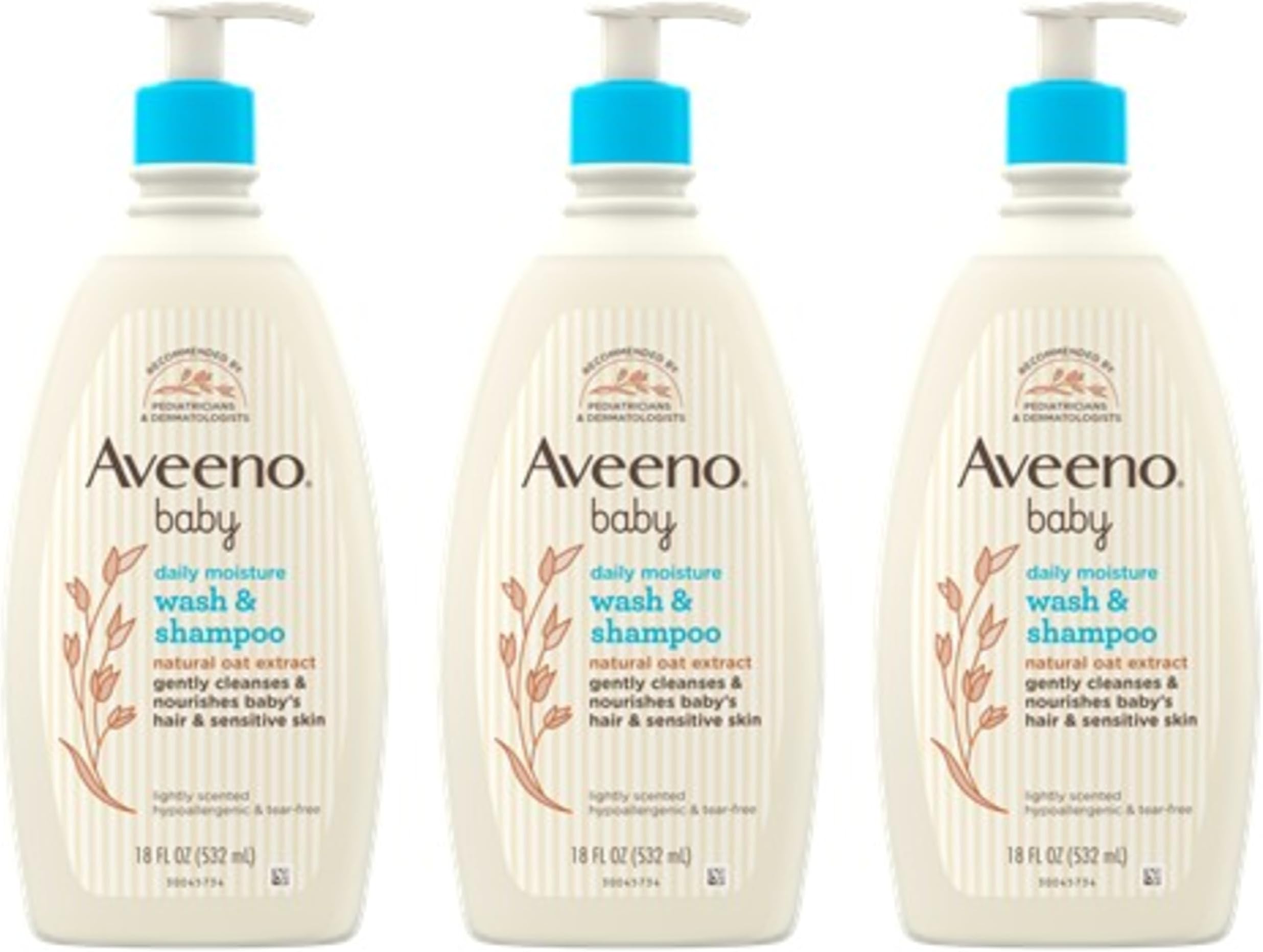 Gentle Body Wash & Shampoo with Natural Oat Extract, Tear-Free, Paraben-Free & Phthalate-Free Formula for Baby’s Sensitive Hair & Body, Lightly Scented, 18 fl. oz, 3 Pack