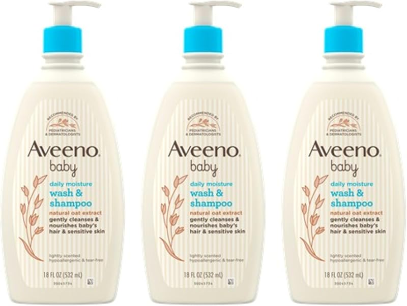 Gentle Body Wash & Shampoo, 3 Pack, 3 x 18 fl. oz | Natural Oat Extract, Tear-Free, No Added Parabens & Phthalates, Sensitive Skin, Body and Hair, Lightly Scented