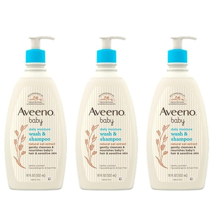 Aveeno Baby Gentle Body Wash & Shampoo – Tear-Free, Paraben-Free & Phthalate-Free Formula with Natural Oat Extract for Sensitive Hair & Skin, Lightly Scented, 18 fl oz (Pack of 3)