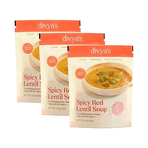 Divya's Mezcla de sopa de lentejas rojas picantes, mezcla de sopa ayurvédica de una sola olla con lentejas rojas y especias, comida saludable y