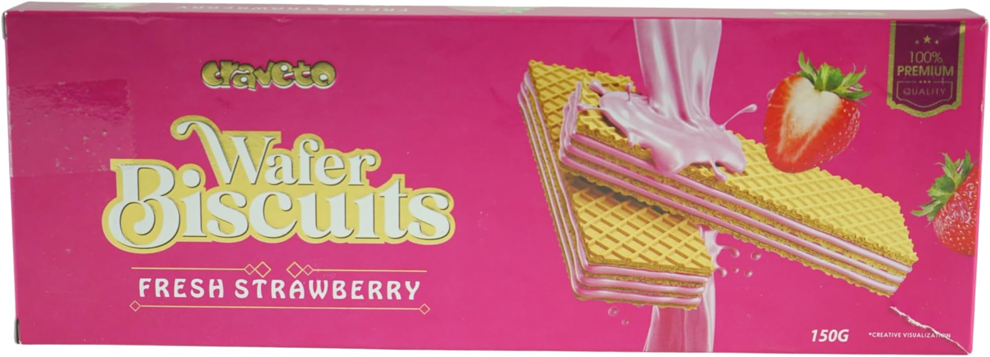 Craveto Strawberry Wafer Biscuits | Crunchy Wafer Biscuits flavoured with Strawberry | Creamy and Fruity | 150 g | Pack of 2