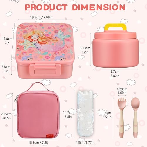 Miniatura 5 de MAISON HUIS Lonchera Bento para niños con termo de sopa de 8 onzas, recipientes de almuerzo a prueba de fugas con 5 compartimentos, tarro térmico