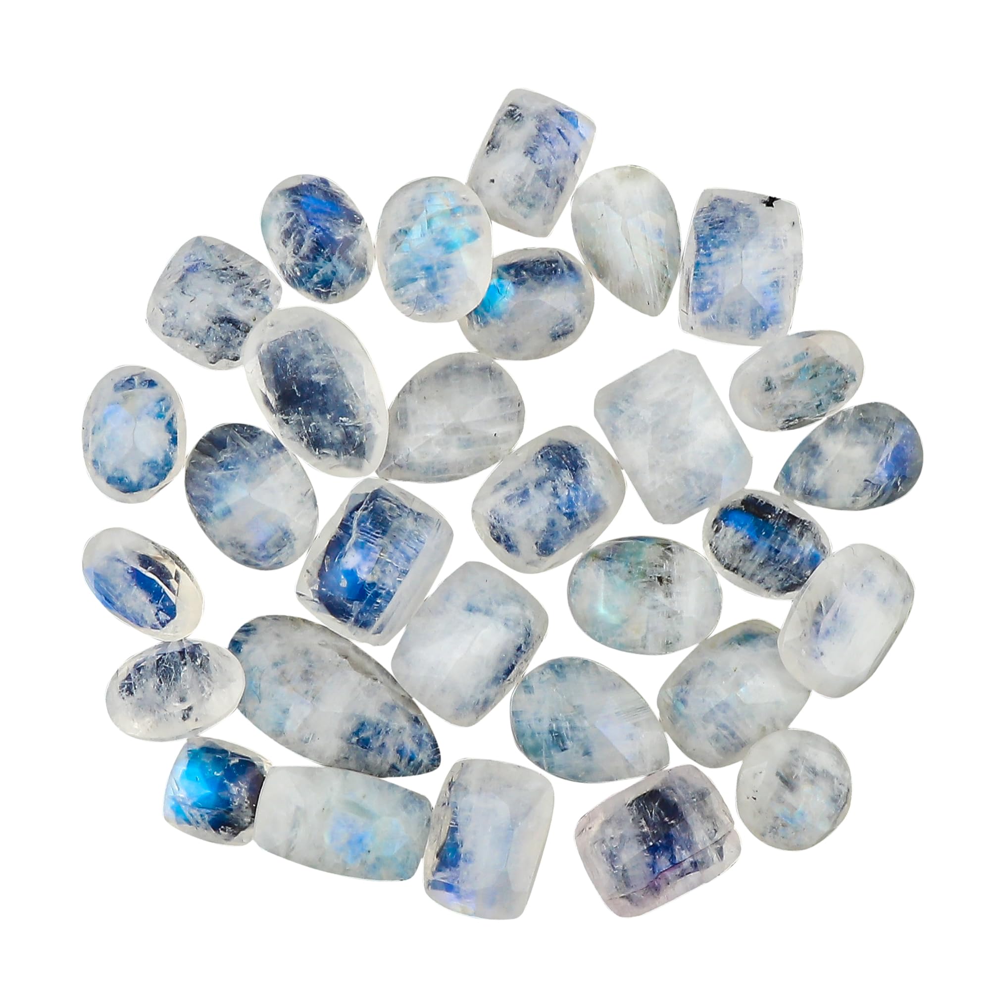 GEMKORA Natural Moonstone Briolette Cut Gemstones Wholesale Cabochons for Jewelry Making Mix-Shapes, white, 8-10mm