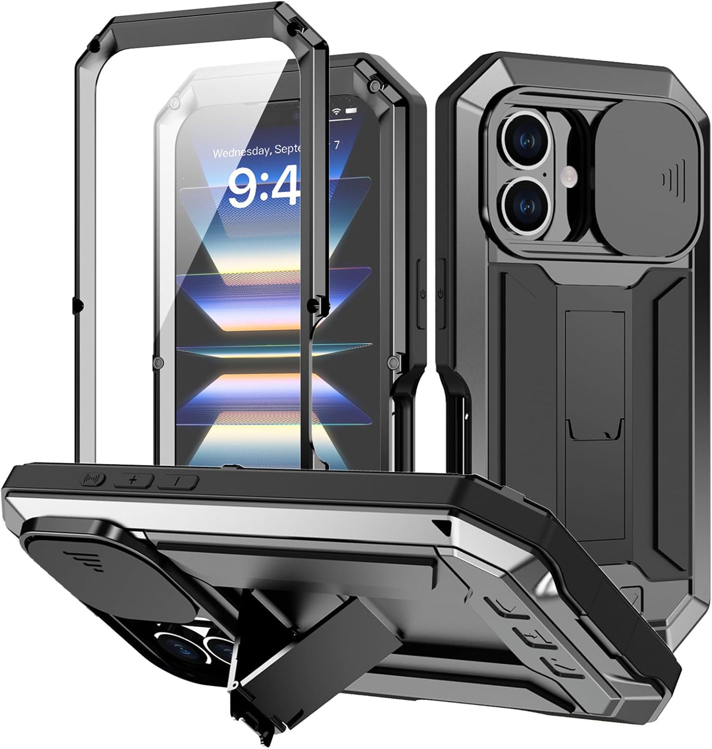 Case for iPhone 16 Pro Max/16 Pro/16 Plus/16, Heavy Duty Protection Rugged Full Body Military Grade Cover with Stand Built in Screen Protector,Yellow,16 Plus