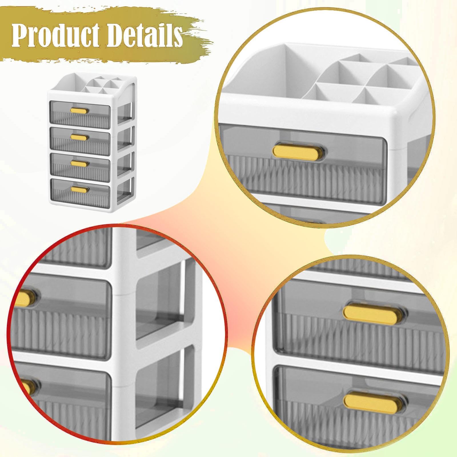 Organizzatore da scrivania con cassetti, porta cosmetici, organizer per il trucco per casa e ufficio, Bianco a 4 Livelli