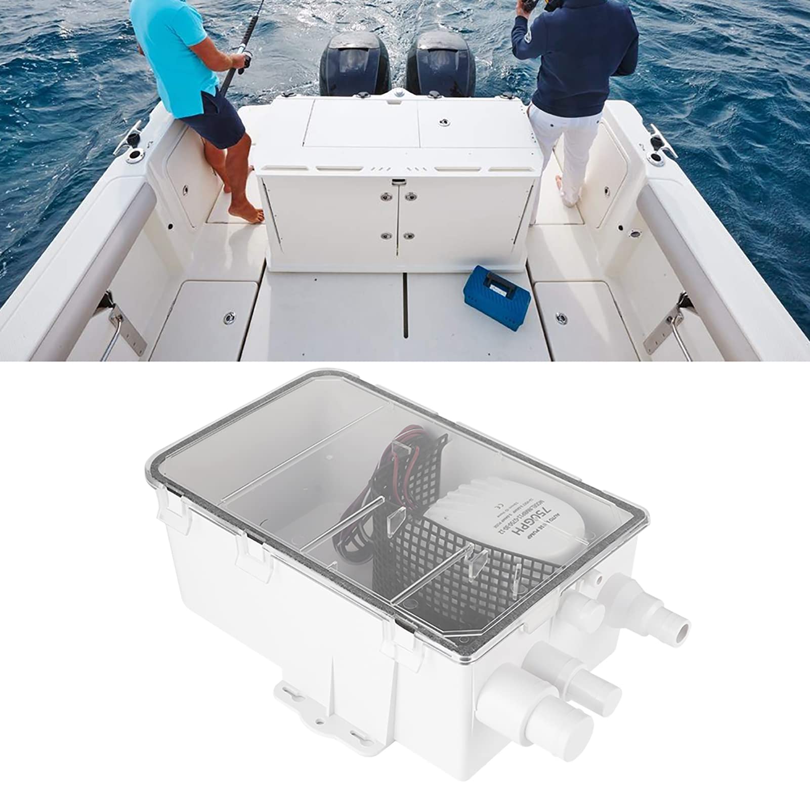 KIMISS DC 12V/24V 750 GPH Pompa della Coppa Doccia con Interruttore Automatico Bilge Drain Box Multi Ingresso per Yacht in Barca Marina G750-01 (12V)