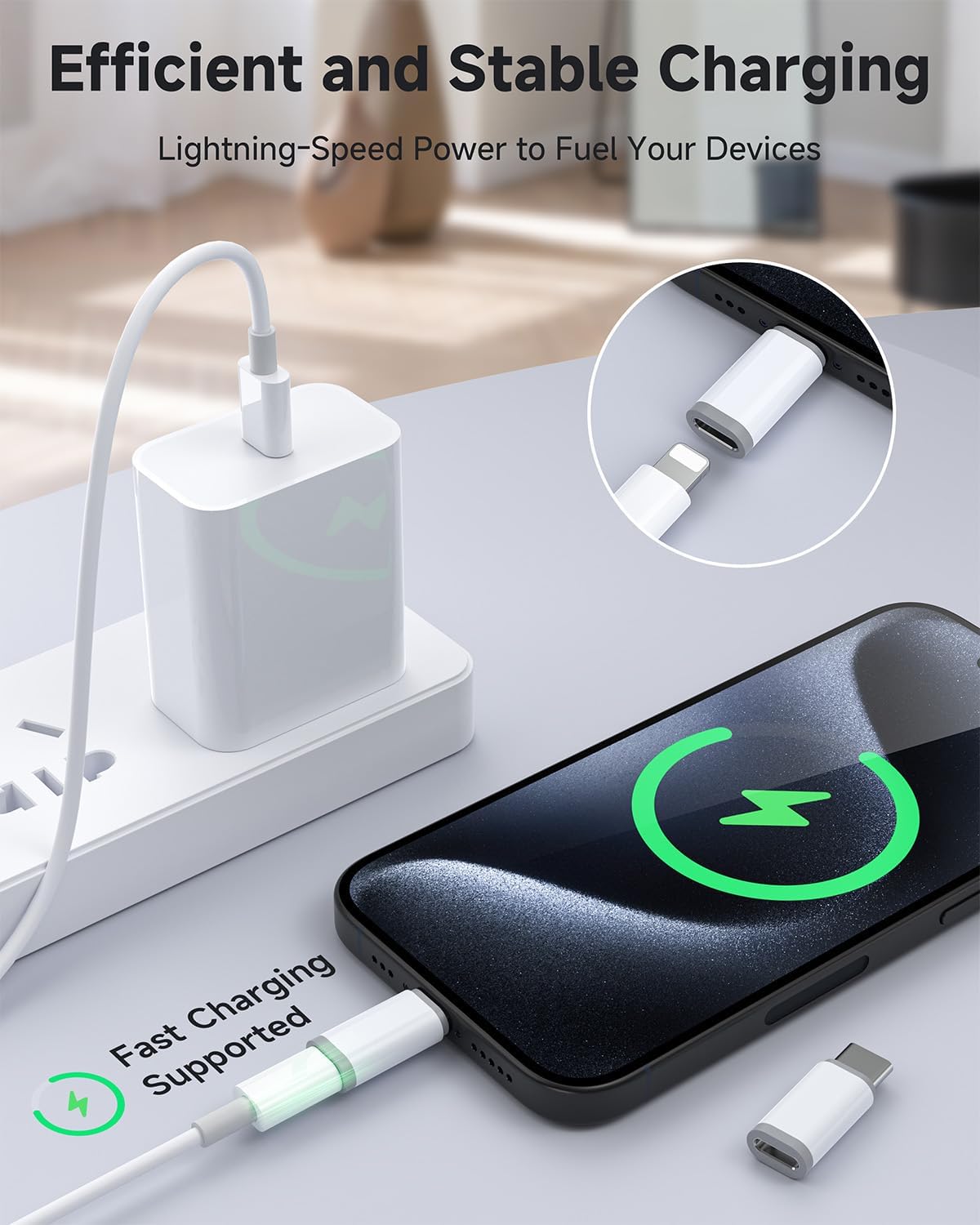 LERTOSEN Lightning to USB C Adapter 4 Pack, Fast Charging & Data Sync for iPhone 15/16/17 Pro/Pro Max, Charger Adapter Accessory (Not for Audio/OTG)-White