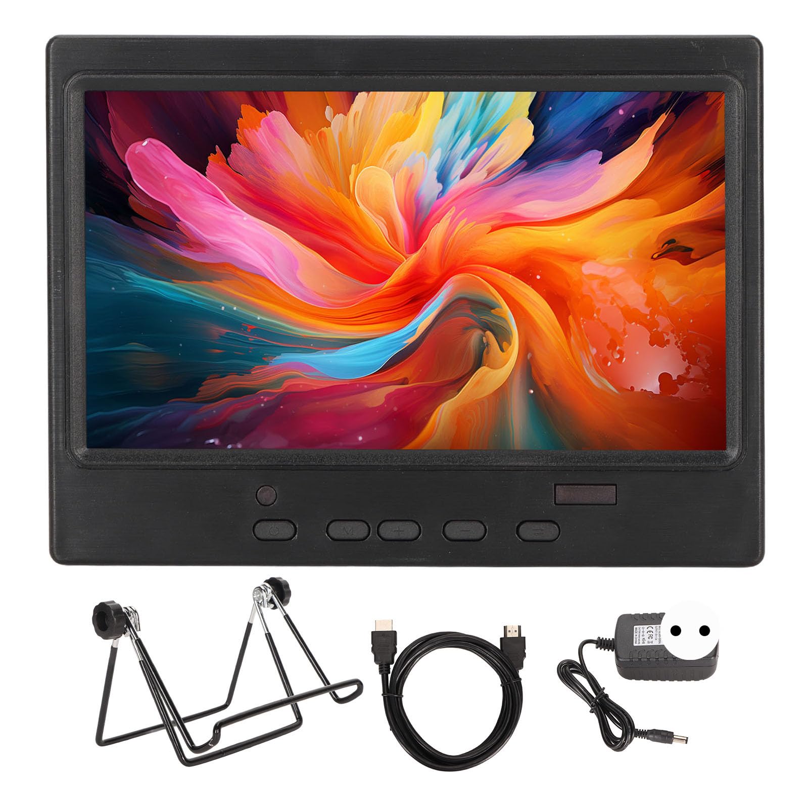 Écran Portable, 100-240V Plug and Play Haut-parleurs Intégrés Moniteur Portable Interface Multimédia HD avec Prise en Charge de la Télévision pour Les Jeux (Support en Fer Prise