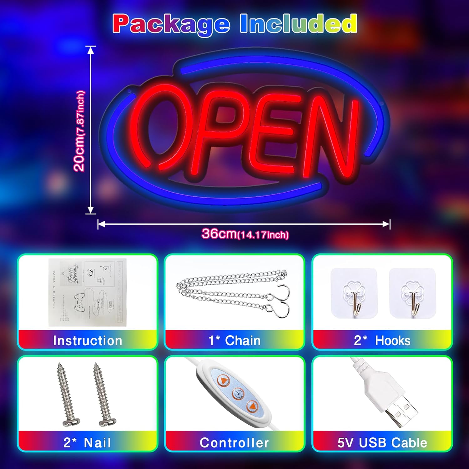 Open Neon Sign, Bright Neon Open Light Led Sign Dimmable For Business Window Walls Office Store Bar,14.17 * 7.87 Inch