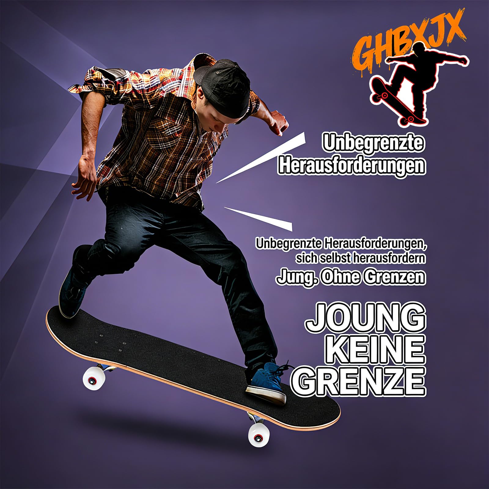 Skateboard 31x8 Zoll Komplette Cruiser Skateboard für Kinder Jugendliche Erwachsene, 7-Lagiger Kanadischer Ahorn Double Kick Deck Concave mit All-in-one Skate T-Tool für Anfänger