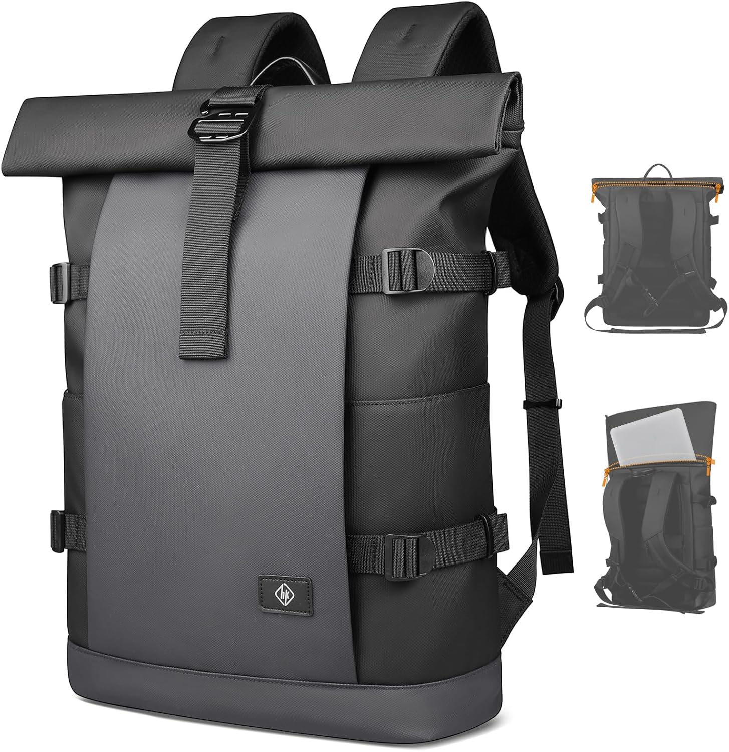 Rolltop Backpack, Expandable Travel Laptop Backpack for Men Women,15.6 Inch Casual Daypack with Computer Compartment,19-28L Water-Resistant Business Backpack Bag for Commute Work College-Grey