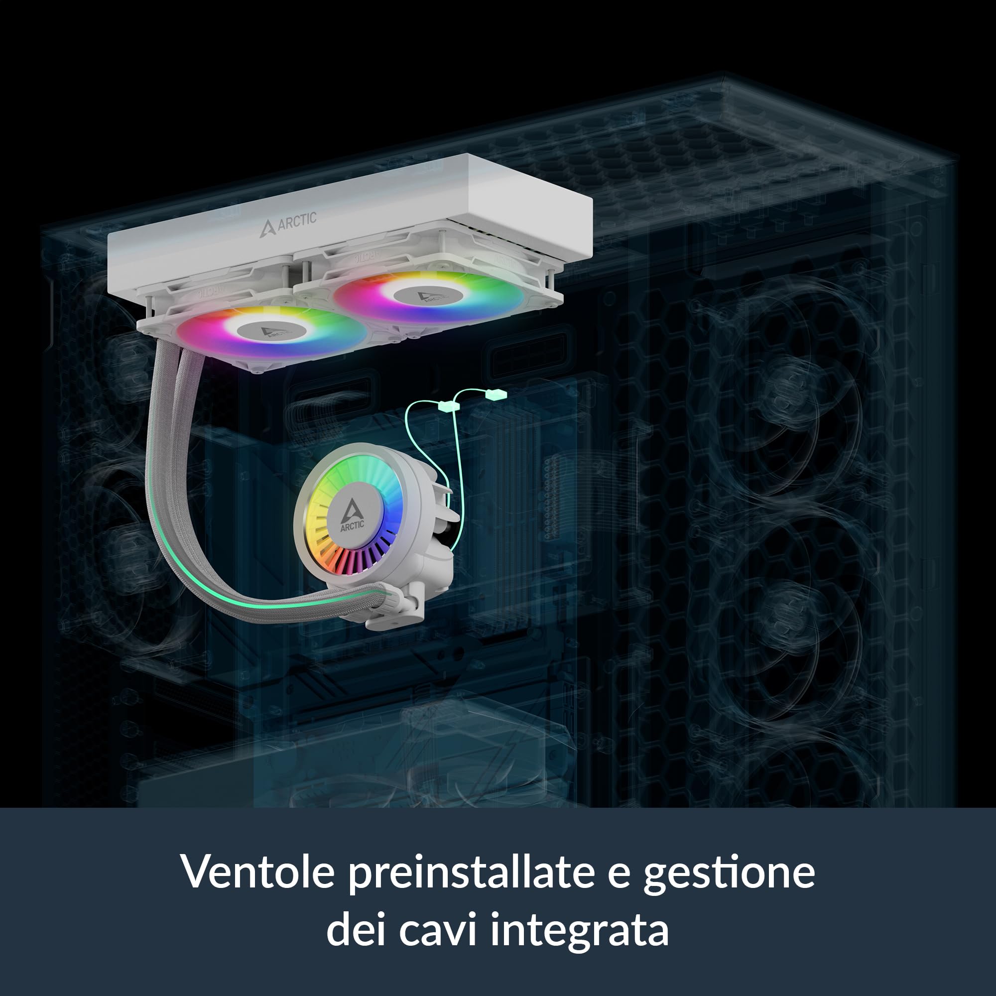 ARCTIC Liquid Freezer III Pro 240 A-RGB bianco - Dissipatore AIO CPU, 2 x 120 mm Raffreddamento a Liquido, Radiatore 38 mm, Pompa PWM, Ventola VRM, AM5/AM4, Intel LGA1851/1700 Telaio di Contatto -