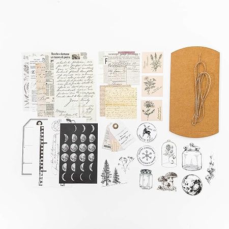 Amazon Alideco シール フレーク ヴィンテージスクラップブッキングdiyステッカーパック 装飾アンティークレトロナチュラルコレクション メモ用紙 手帳素材 日記ジャーナル装飾用品和紙クラフトステッカー 30個 マウンテンリバームーンナイト Shanchuanyueye