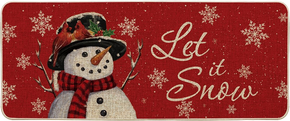 Artoid Mode Snowman Let it Snow Christmas Doormat, Snowflakes Winter Decor Low-Profile Floor Rug Switch Mat for Home Indoor Outdoor 24x59 Inch