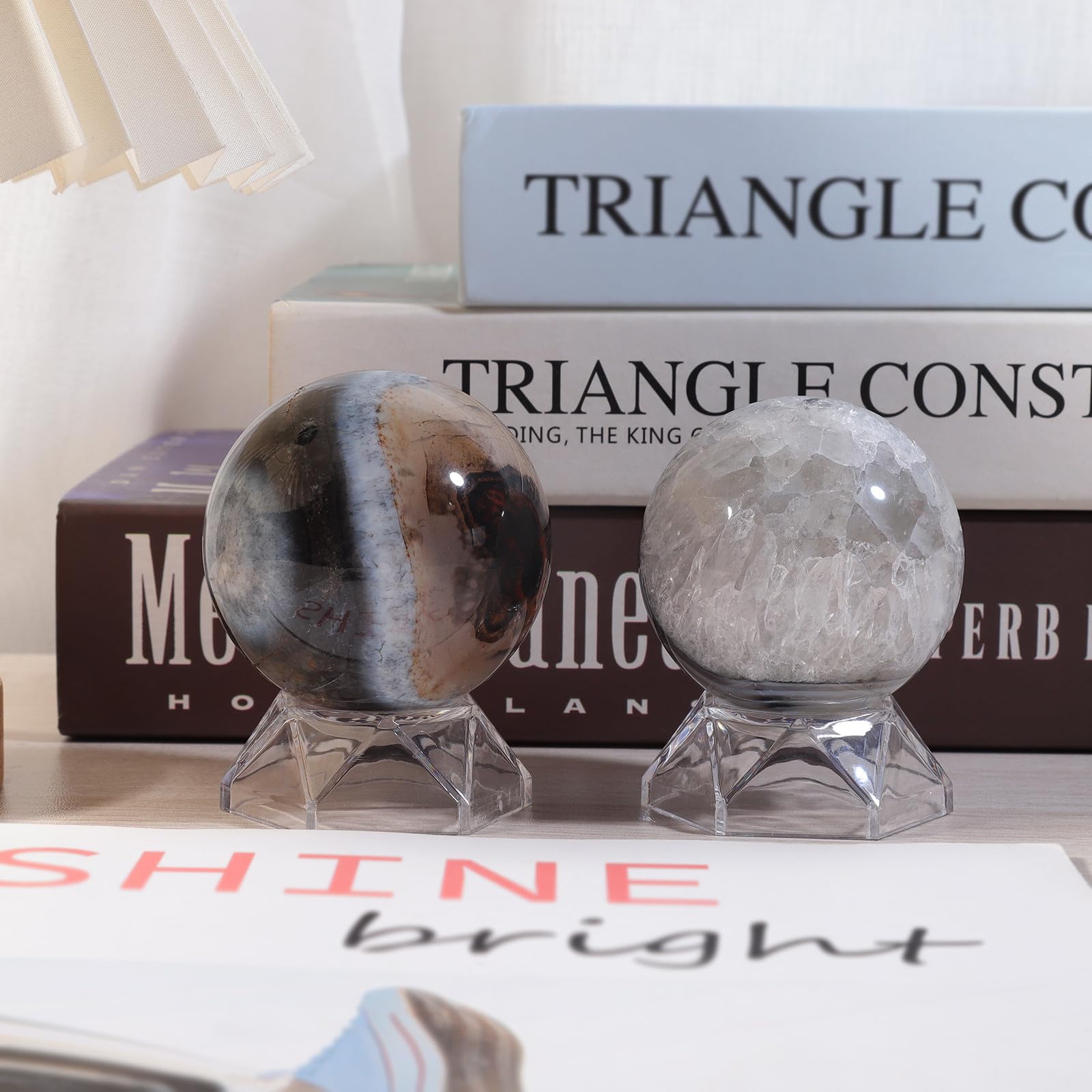 mookaitedecor 61-70mm Striped Black Agate Crystal Ball Sphere Ornament with Stand Rare Crystals and Gemstones for Collecting Black and White Healing Crystal Geode Ball Gift Rock and Mineral Decor - Image 4