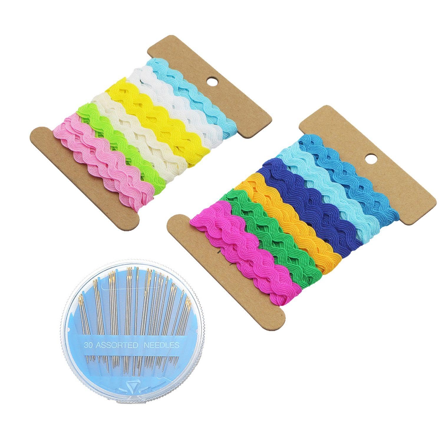 Eowvisn Multicolor 2 Pieces Colorful Wavy Ribbons, 1 Piece Sewing Box, Decorative Ribbons For Sewing, S-Shaped Fabric Lace, Lace Clothing Accessories, Suitable For Clothing, Gift Packaging, Shoes And Hats