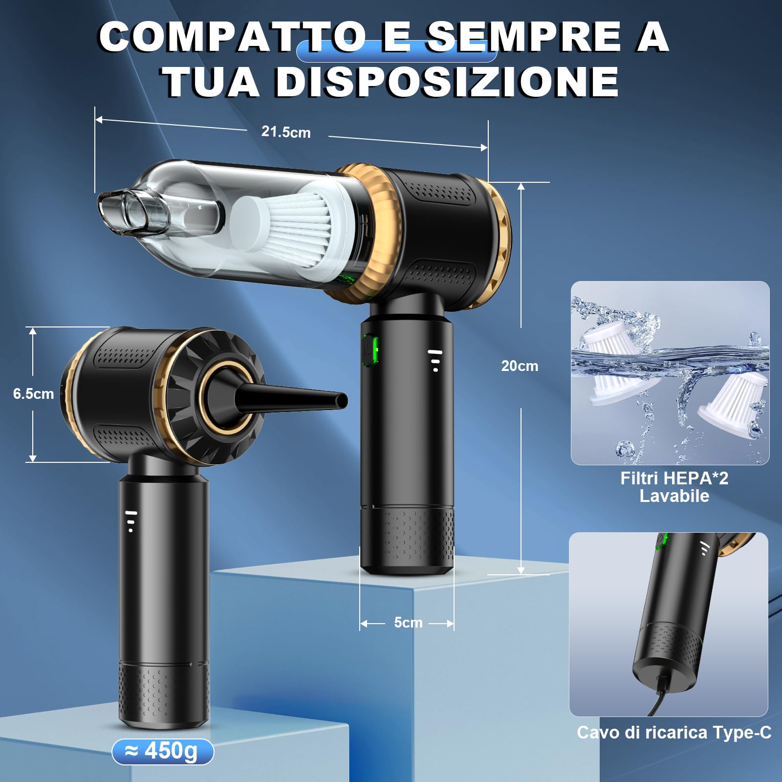 Aspirapolvere a mano 4 in 1, 25000 PA per auto forte, aspirapolvere a 3 marce, senza fili, con motore senza spazzole, 220000 giri/min, aspirapolvere per auto, divano, PC, ufficio e pulizia dei