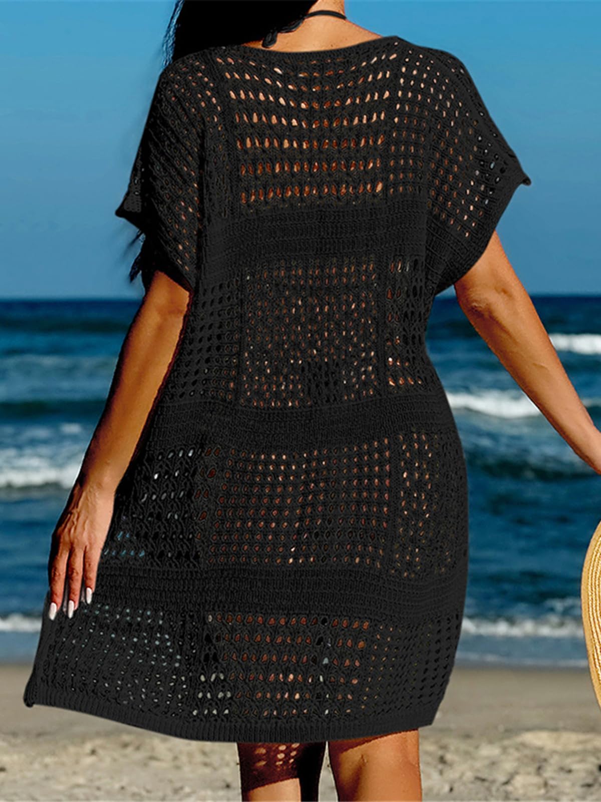 Copricostume Donna Sexy manica corta scava fuori tunica lavorata a maglia all'uncinetto Copricostume da spiaggia Copricostume Abito da spiaggia Abbigliamento da spiaggia Abbigliamento da spiaggia Donn