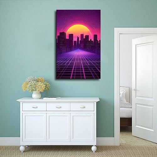 Miniatura 4 de ZMLIS Retro Futurism Wall Art  Minimalist Neon Cityscape Poster, Sci-Fi Synthwave Decor for Gamers & Teens Canvas Poster Bedroom Decor Sports