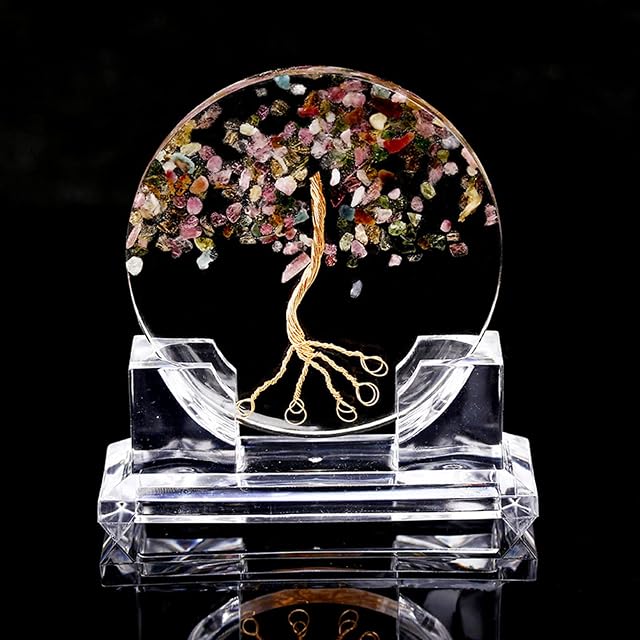 Healing Crystal Tree Natural Tourmaline Chakra Gemstone Feng Shui Ornaments Handmade Reiki Tree of Life for home decor Living Room Meditation Office Yoga Prosperity Stones Spiritual Gift