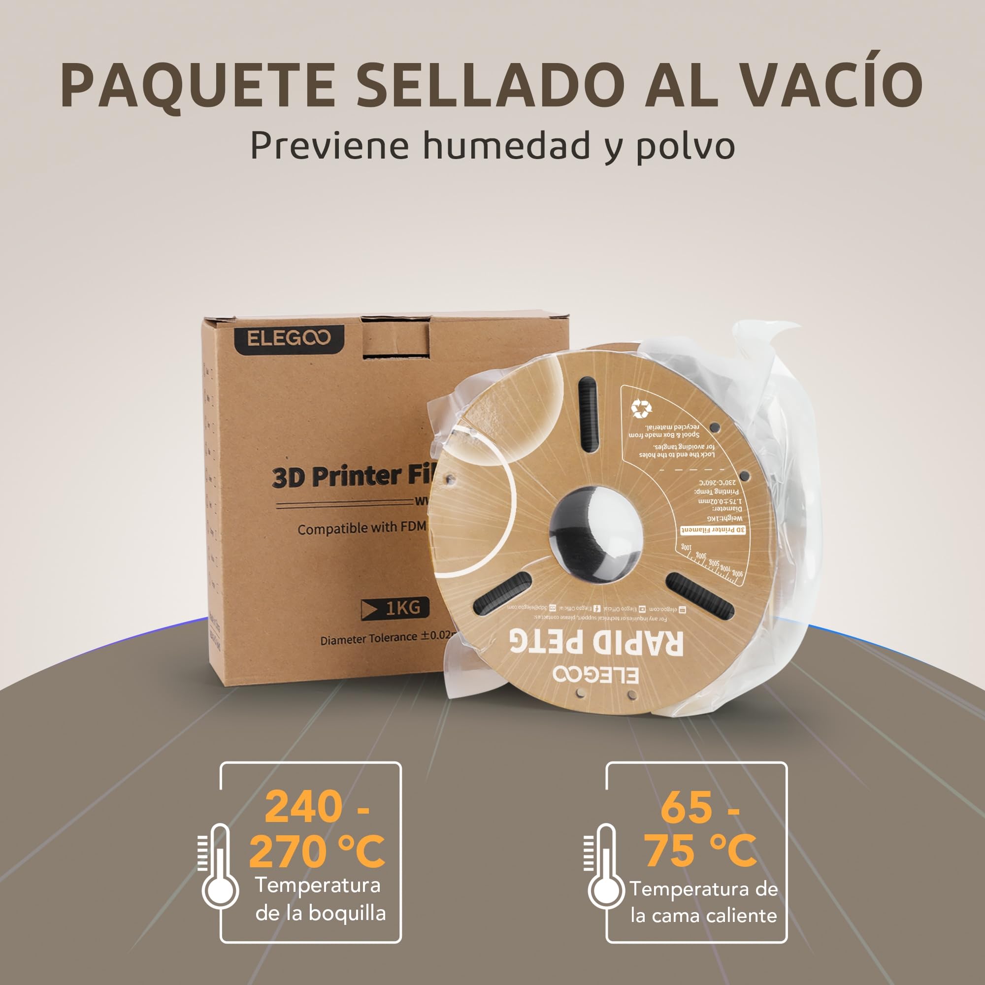 ELEGOO Filamento PETG Rápido 1.75mm 1KG Negro, Alta Velocidad 30-600mm/s para Impresora 3D