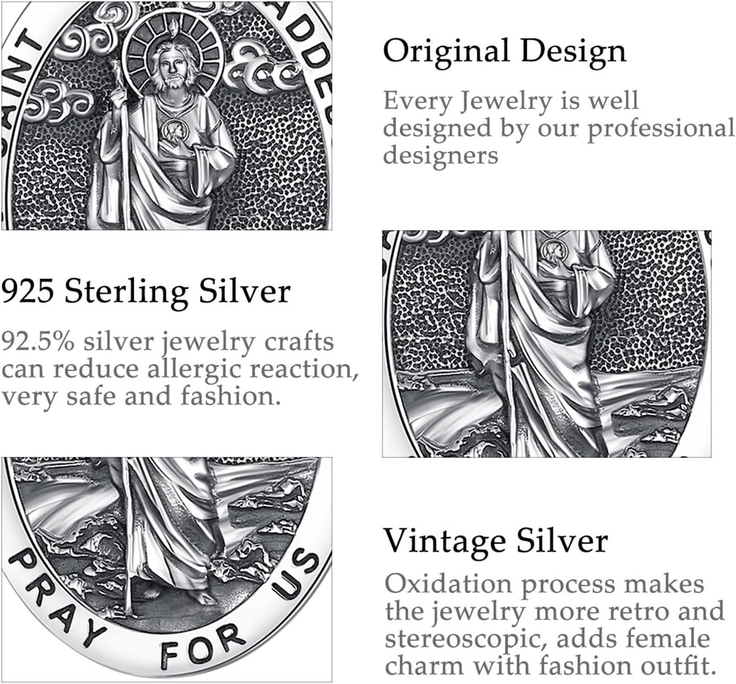 Vito 925 Sterling Silver Saint Necklaces for Women Men, St Michael/Crucifix/Caravaca/St Jude/Virgin Mary Pendant Patron Saint Amulet Medal Religion Jewelry Gift - Image 8