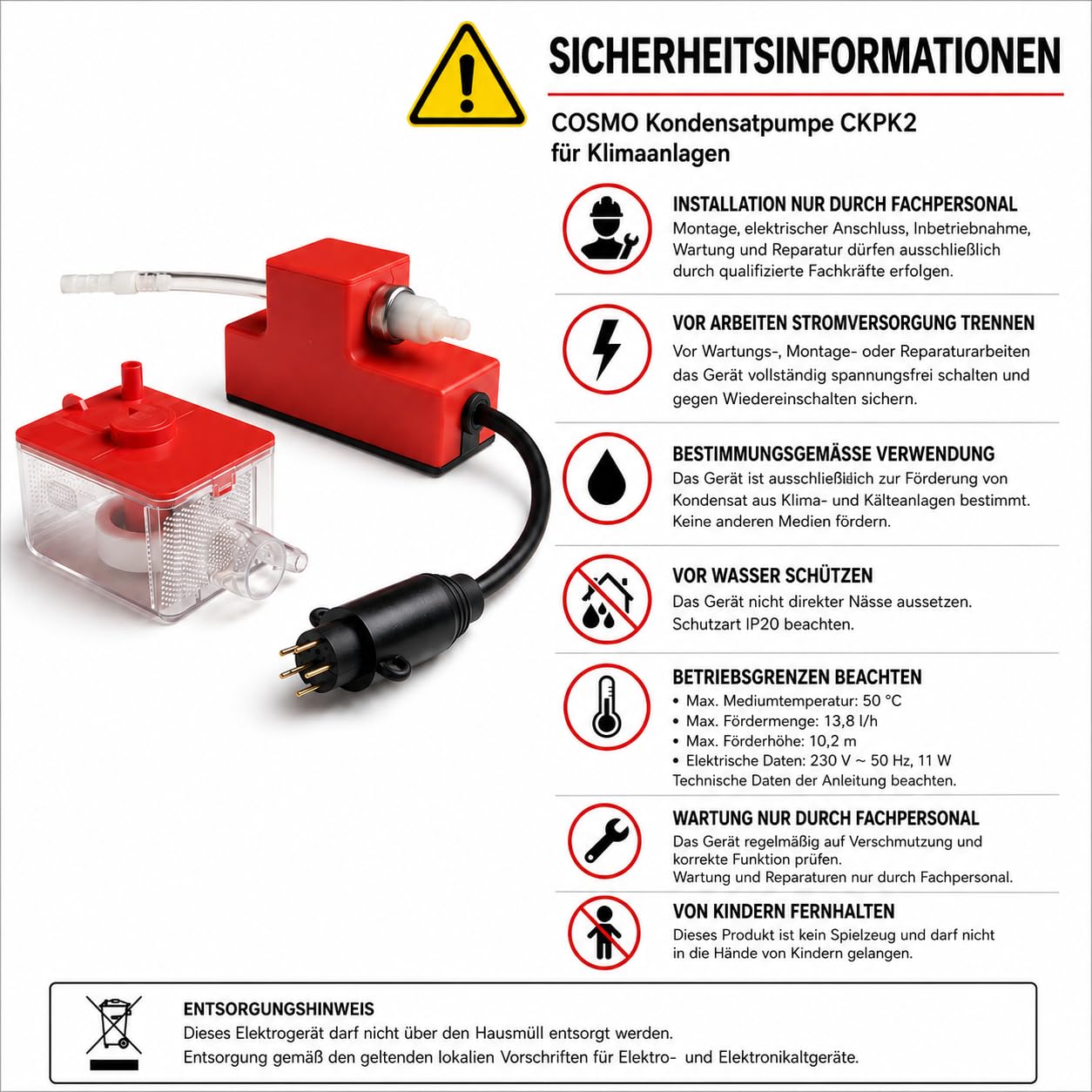 COSMO Kondensatpumpe CKPK1 CKPK2 für Klimaanlagen