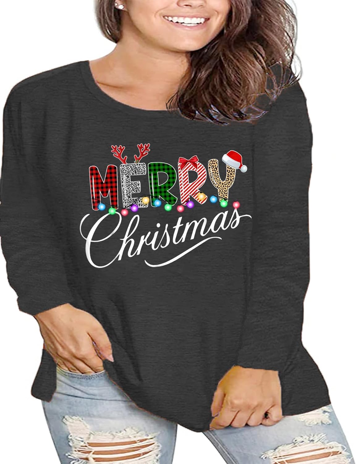 Plus Size Christmas Shirt Women Merry and Bright Long Sleeve Merry Christmas Long Sleeve Xmas T Shirts Tops - Image 3