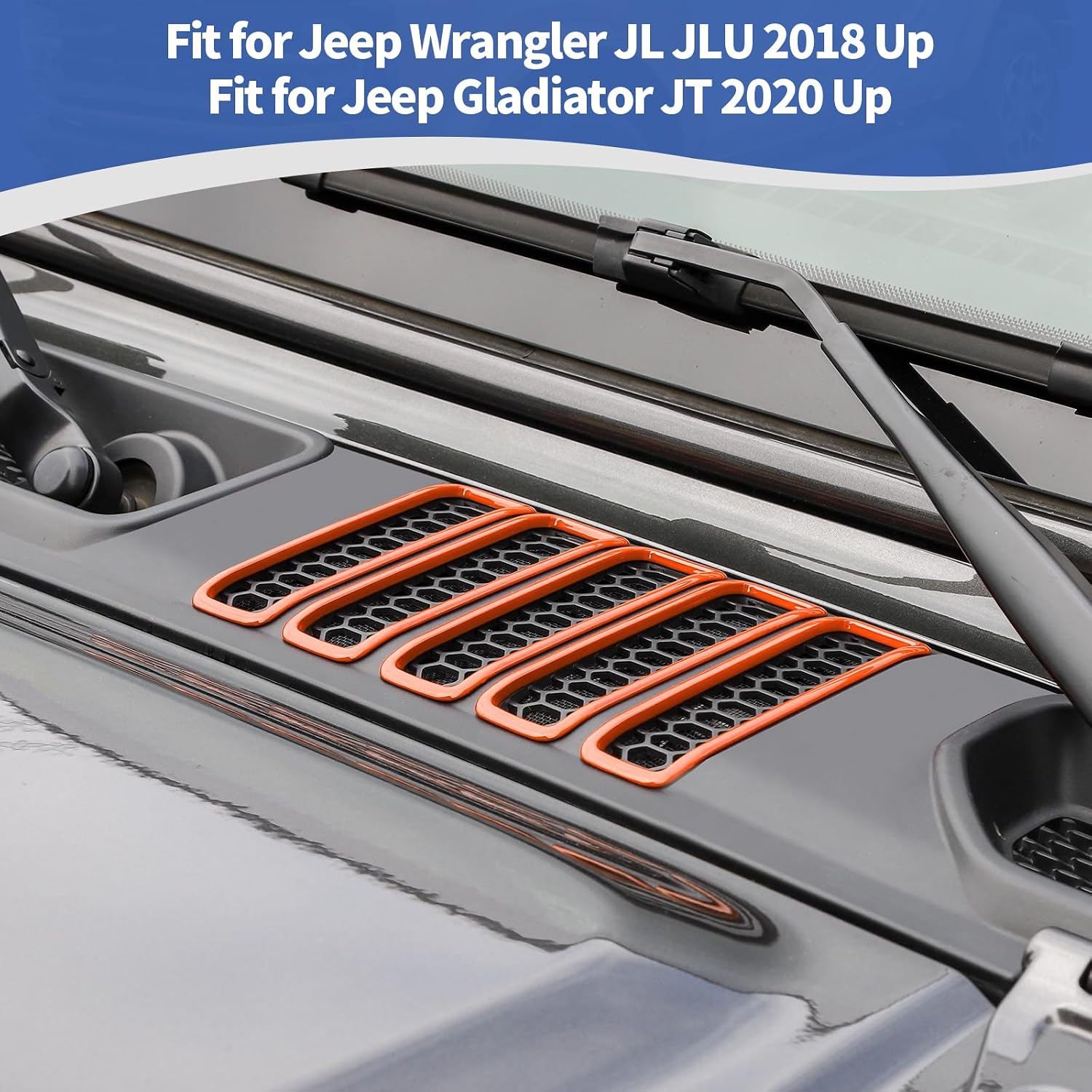 RT-TCZ for Jeep JL Hood Vents Cover Trim for Jeep Wrangler JL JLU 2018-Present for Gladiator JT 2020-Present Orange Exterior Accessories 7pcs