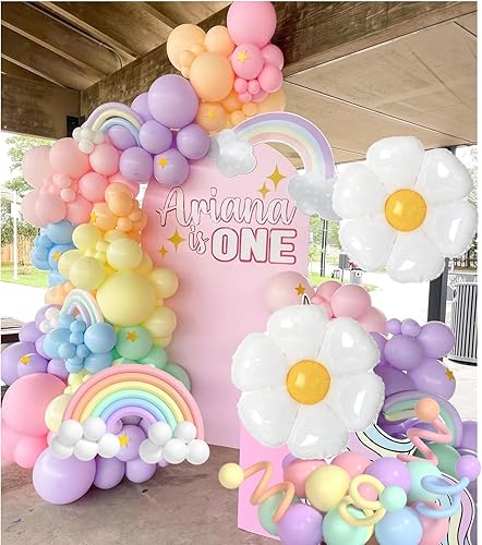 Miniatura 4 de Kit de arco de globos pastel, 144 globos pastel con globos de margaritas y arco iris, 260 globos largos, kit de arco de globos de Pascua de macarrón