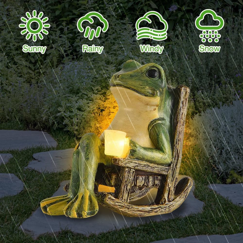 Banax Solar LED Frog Garden Outdoor Decor, Waterproof LED Garden Solar Ornaments Outdoor, Rocking Chair Frog Statue Decoration, Funny Outdoor Lights for Patio - view 3
